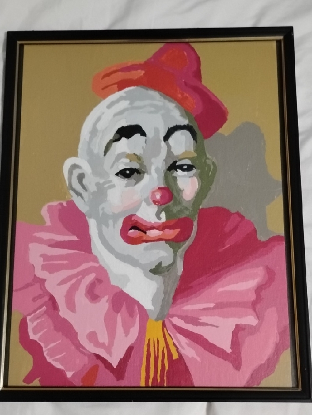 Vintage 1970s Clown Paint By Number Framed Clowncore Kitsch Art